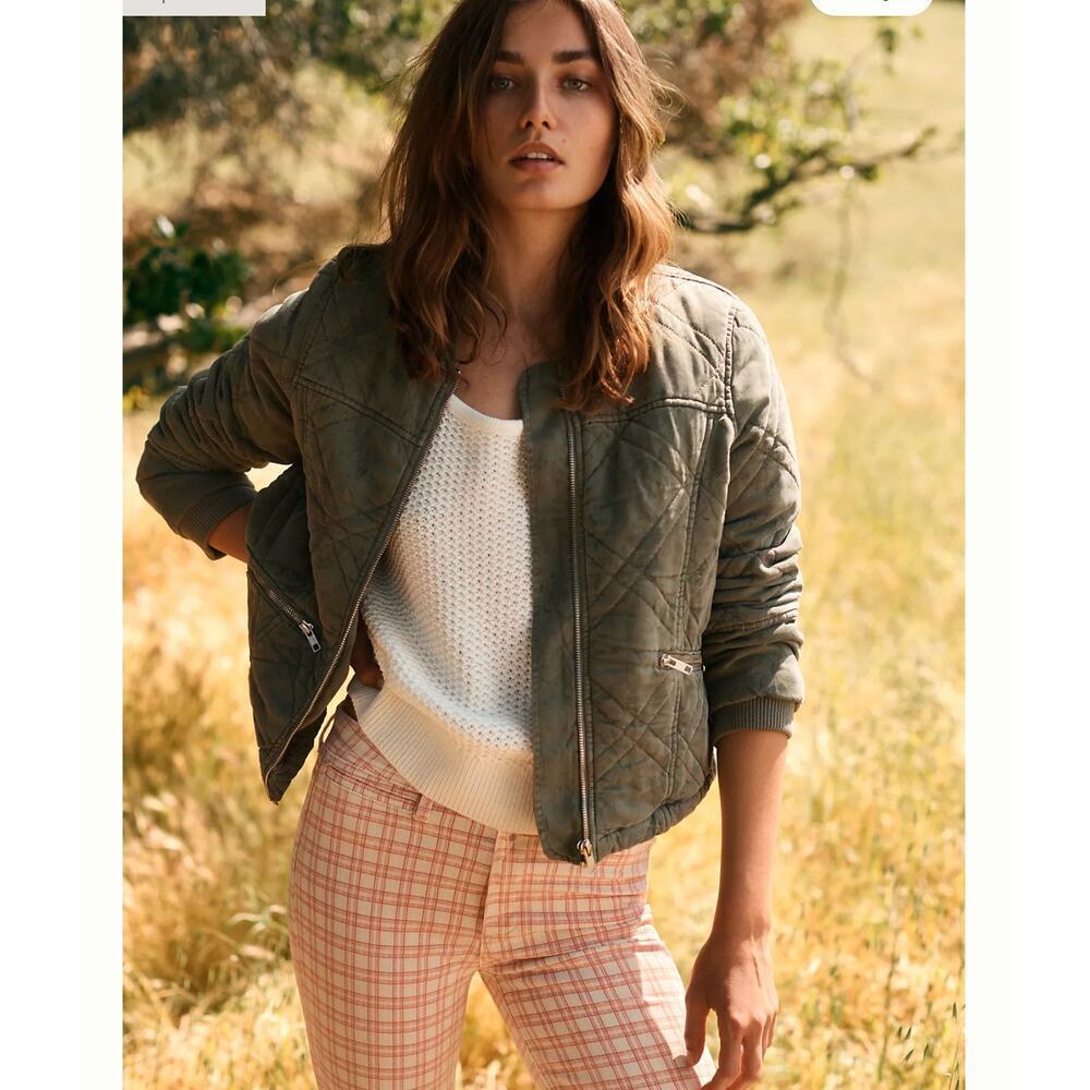 Anthropologie Quilted Bomber Jacket size XS olive green worn on TV - Picture 3 of 11